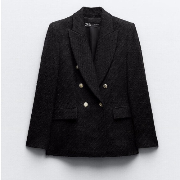 Zara Double Breasted Textured Jacket - NWT - Medium - Black - Picture 1 of 2